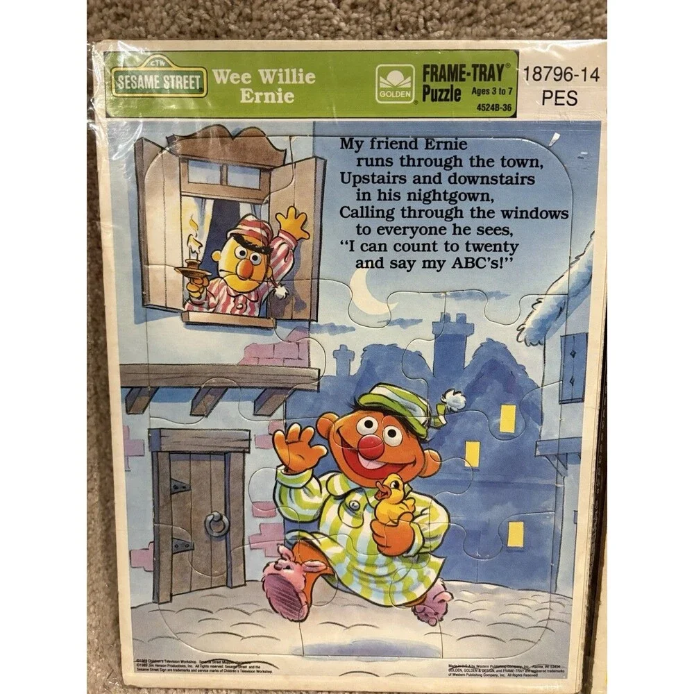 Vintage 1989‎ Sesame Street Frame Tray Inlaid Puzzle Lot of 4 Nursery Rhymes